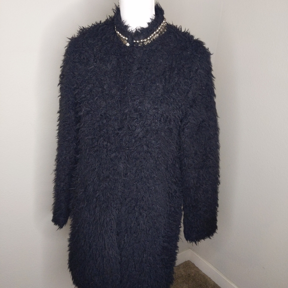 GUESS Oversized Black Faux Fur Coat Women’s XS (Fits M/L) | Snap Button Longline - Picture 4 of 12